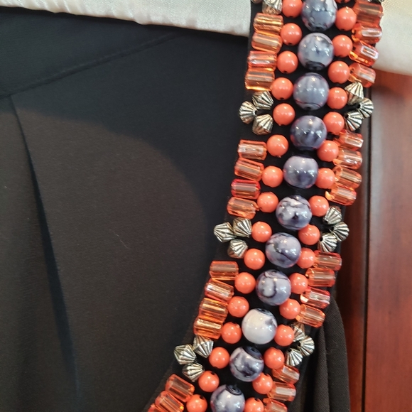 WHBM Mini SEQUINS BLACK Dress Small Beaded Necklacing Pleated Elastic Waistband - Picture 5 of 8